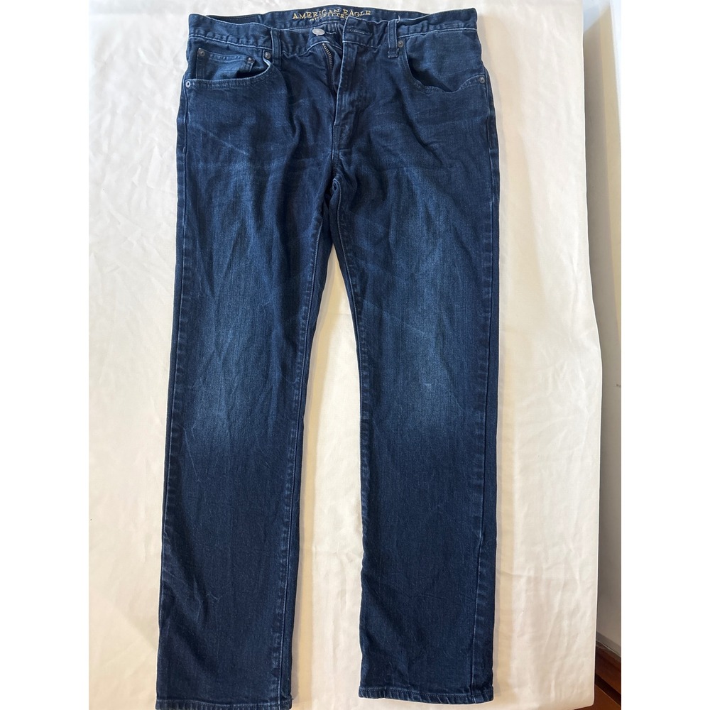 American Eagle Slim Straight Dark Wash Stretch Denim Jeans Mens 34x32 Blue